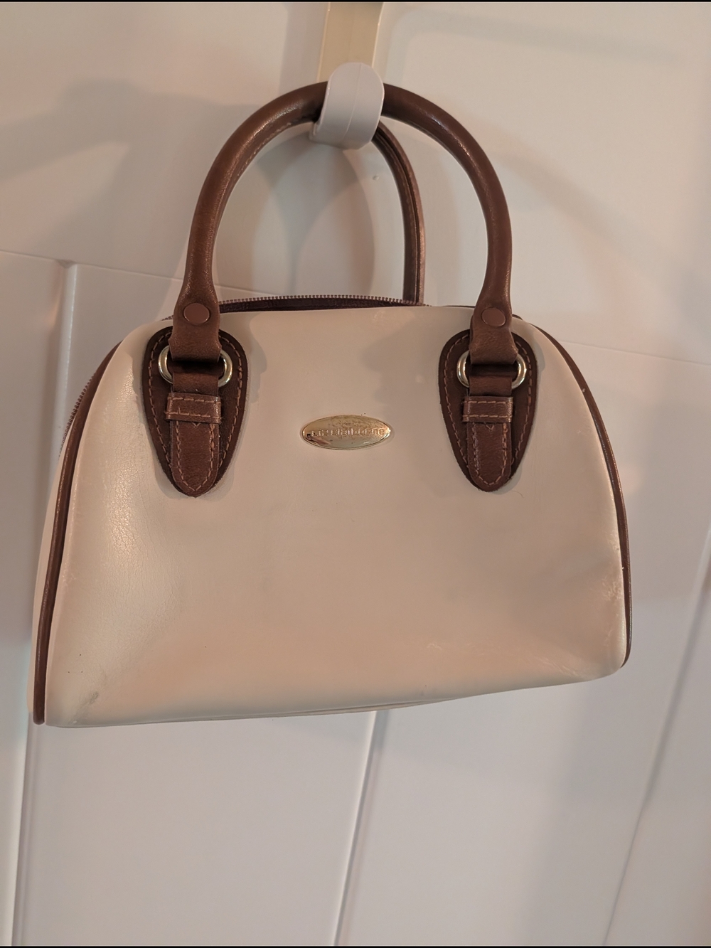 Liz Claiborne Cream and Brown Dome Satchel